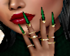 green ngold nails +rings