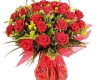 red vase flowers
