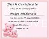 ** baby Certificate