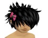 black hair with pink bow