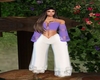 purple top white pants