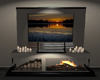 fire place with wall pic