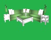 green and white couches