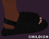 Black Fluffy Slides