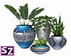 Blue Pots Grn Plants 4