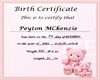 Custom Baby certificate