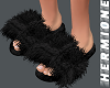 Black fur slippers