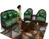 Green Damask Sofa Set