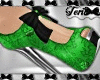 Green Black Bow Heels