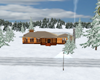 winter cabin with pond