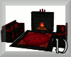 red LOVE fireplace couch
