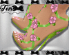 Green Pink Flower Heels