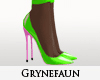Green pink heels nylons